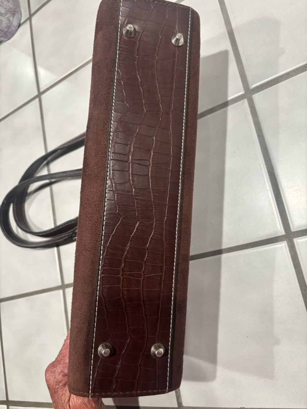 Prada Milano Faux Dark Brown Suede Shoulder Bag with Silver Chain Straps - Picture 6 of 6